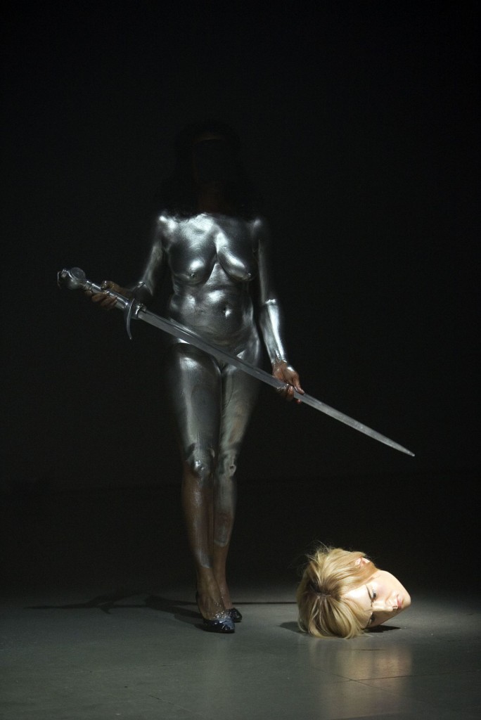Masks & Aluminum Sword made by Plastikart Studio. Hey Girl! by Romeo Castellucci. Societas Raffaello Sanzio 2006