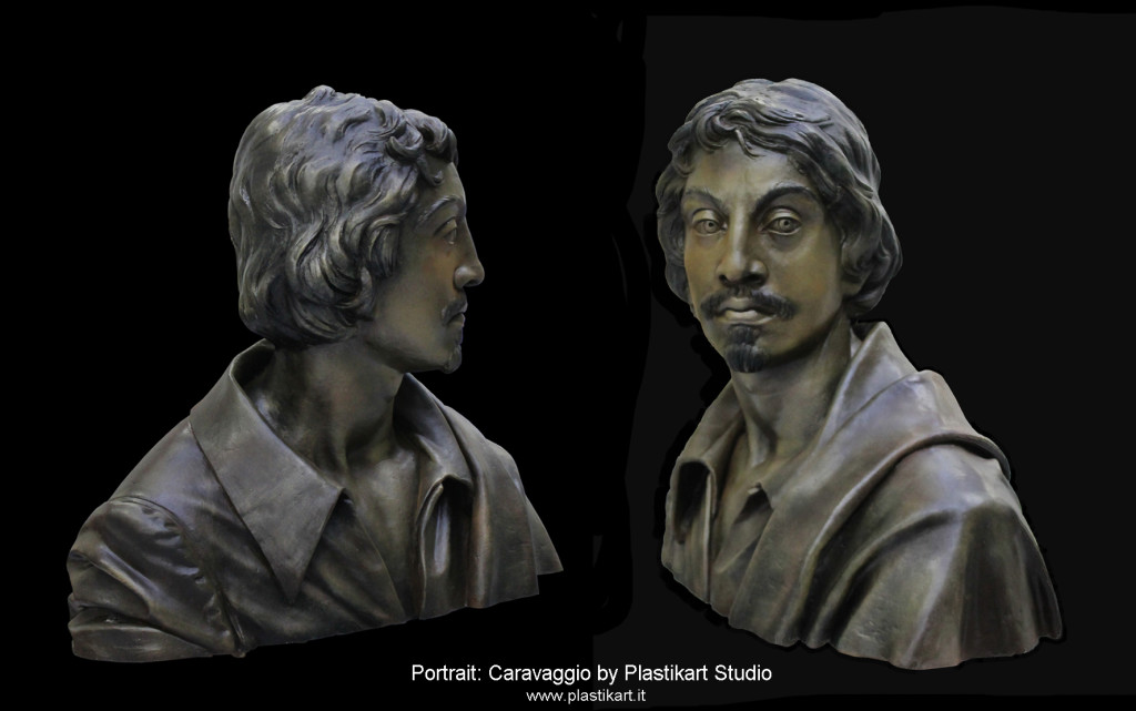 Scultura Ritratto Caravaggio. Secondo il disegno di Ottavio Leoni. 62x57x40cm